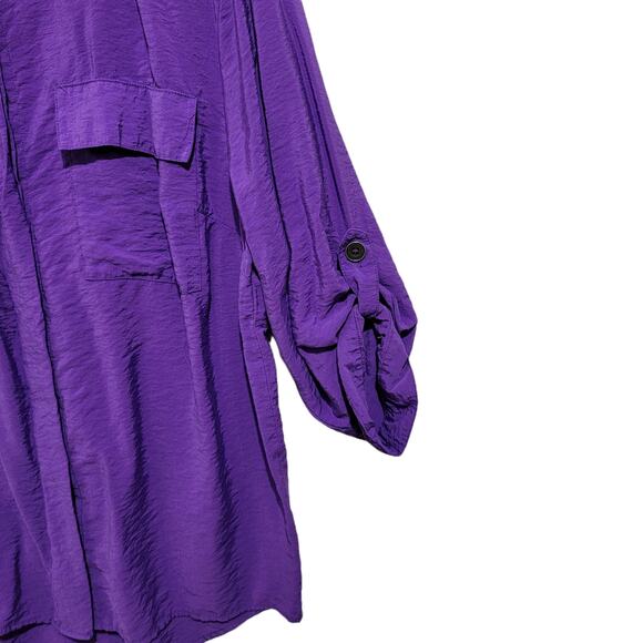 VTG Beverly Drive Button Front Top Purple Flap Pockets Roll Tab Sleeves 16/18W - Picture 6 of 9